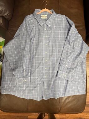 Roundtree & Yorke Blue Windowpane Dress Shirt non-iron! 34x35 Big-tall EUC.  #39